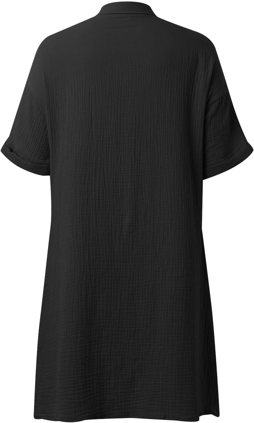 image:imageRobe en Lin Femme Ete Chemise Chic Et Elegant Coton Vetement Grandes Tailles Robes de Plage SXXLNoir