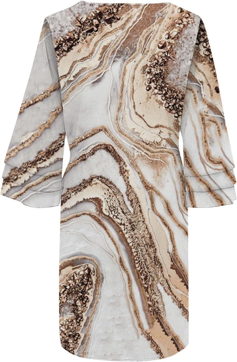 image:imageRobes en Dentelle Femmes Manches 34 t Col en V Robe MiLongue Dcontracte Robes Courtes Gradient Imprim Coupe Ample Plage Vacances Robe dt Une Ligne Robe vase Swing Robe de FteBkhaki