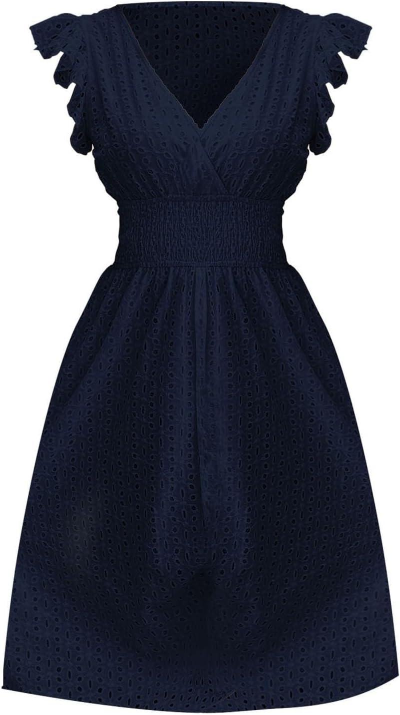 image:imageMOKBAY Robe Dentelle Femme Chic Col V Robe Mi Longue Chic Et Elegant sans Manche Soiree Robes Femme Et ElegantD4bleu Marine