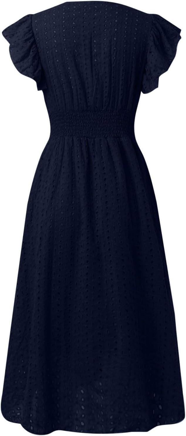 image:imageMOKBAY Robe Dentelle Femme Chic Col V Robe Mi Longue Chic Et Elegant sans Manche Soiree Robes Femme Et ElegantD4bleu Marine