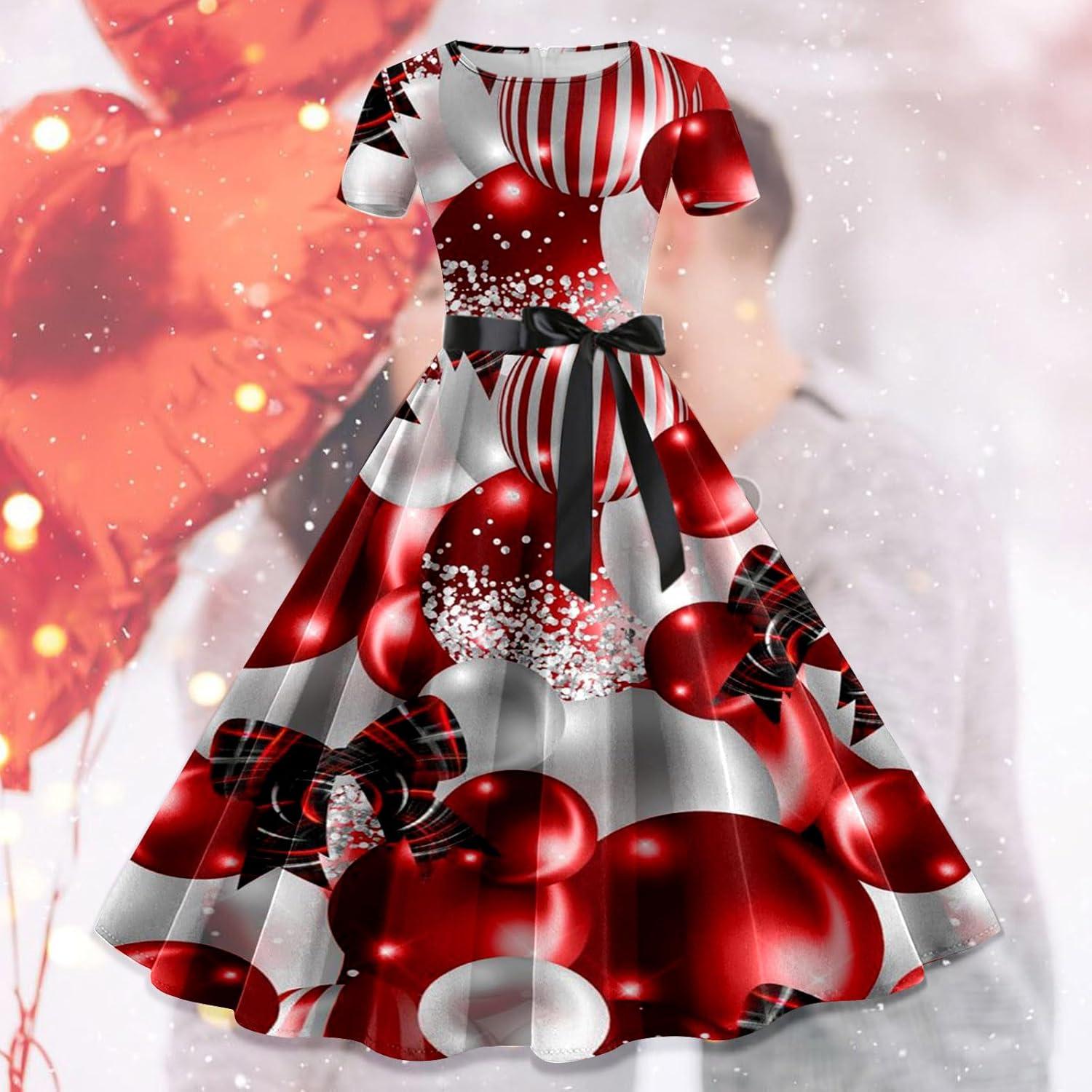 image:imageRobe De Soire Femme Chic Et Glamour Elegant Impression de Coeur Robe Cocktail Mariage Vintage Robe Casual Femme Robe Baptme col Rond Manches Courtes Imprim Amour Saint Valentin Robe de FteB2 Blanc