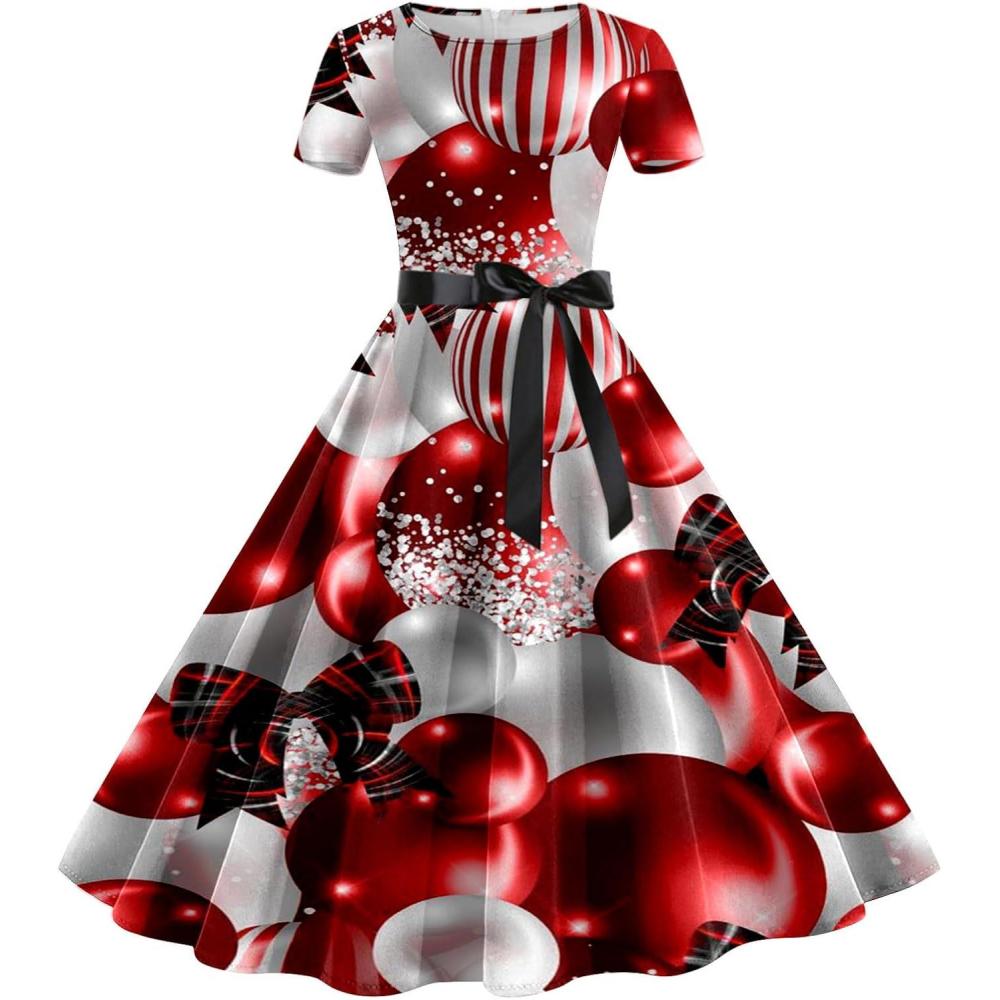 image:imageRobe De Soire Femme Chic Et Glamour Elegant Impression de Coeur Robe Cocktail Mariage Vintage Robe Casual Femme Robe Baptme col Rond Manches Courtes Imprim Amour Saint Valentin Robe de FteB2 Blanc