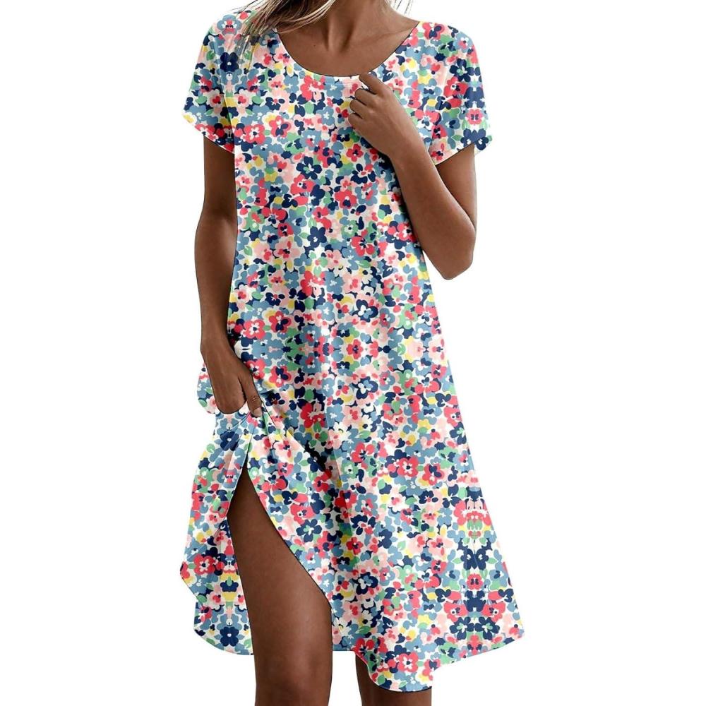 image:imageRobe Femme Dcontract Fluide Mi Longue Dress Grande Taille Chic et Elegant Fleurie Ete Tenue Plage Bohme Lgre Robe01 Pink 02