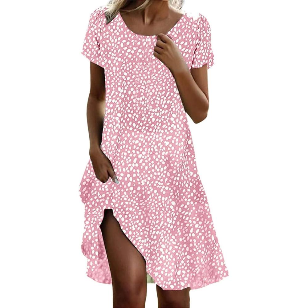 image:imageRobe Femme Dcontract Fluide Mi Longue Dress Grande Taille Chic et Elegant Fleurie Ete Tenue Plage Bohme Lgre Robe01 Pink