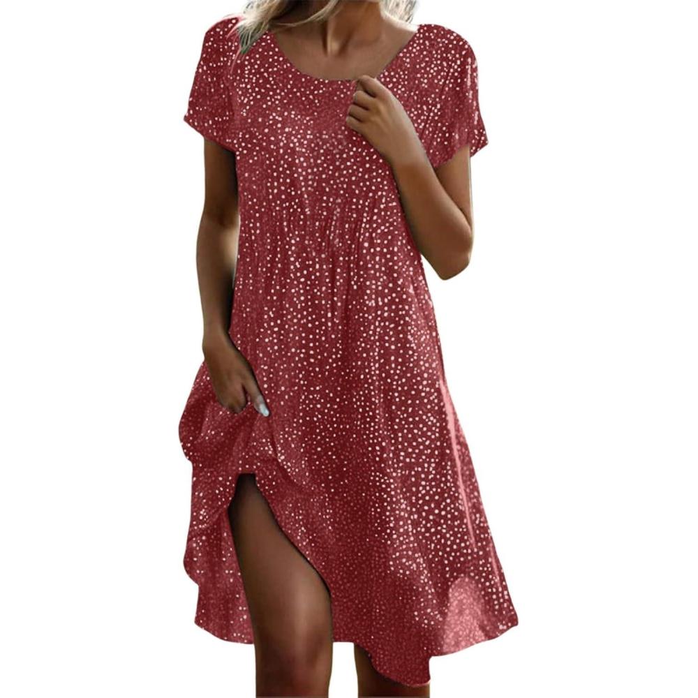 image:imageRobe Femme Dcontract Fluide Mi Longue Dress Grande Taille Chic et Elegant Fleurie Ete Tenue Plage Bohme Lgre Robe01 Red