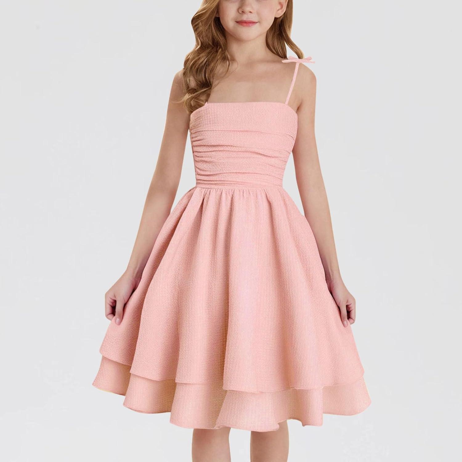 image:imageFille Robe Bustier Dt Vtements Solid Chic Robe lgant ALigne Robes sans Manches Vtement Dcontract Funky Habillement MiLongue HautsC02 Rose