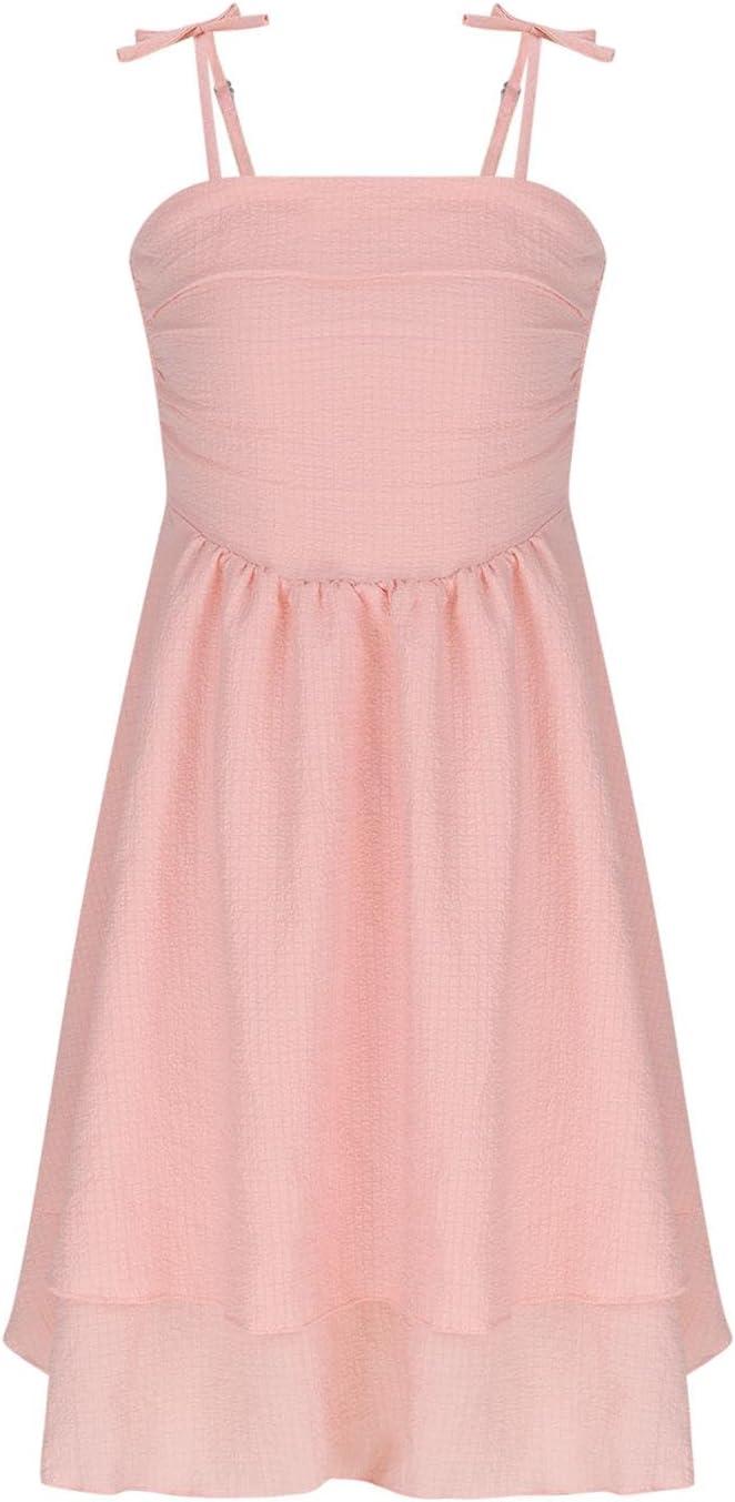image:imageFille Robe Bustier Dt Vtements Solid Chic Robe lgant ALigne Robes sans Manches Vtement Dcontract Funky Habillement MiLongue HautsC02 Rose