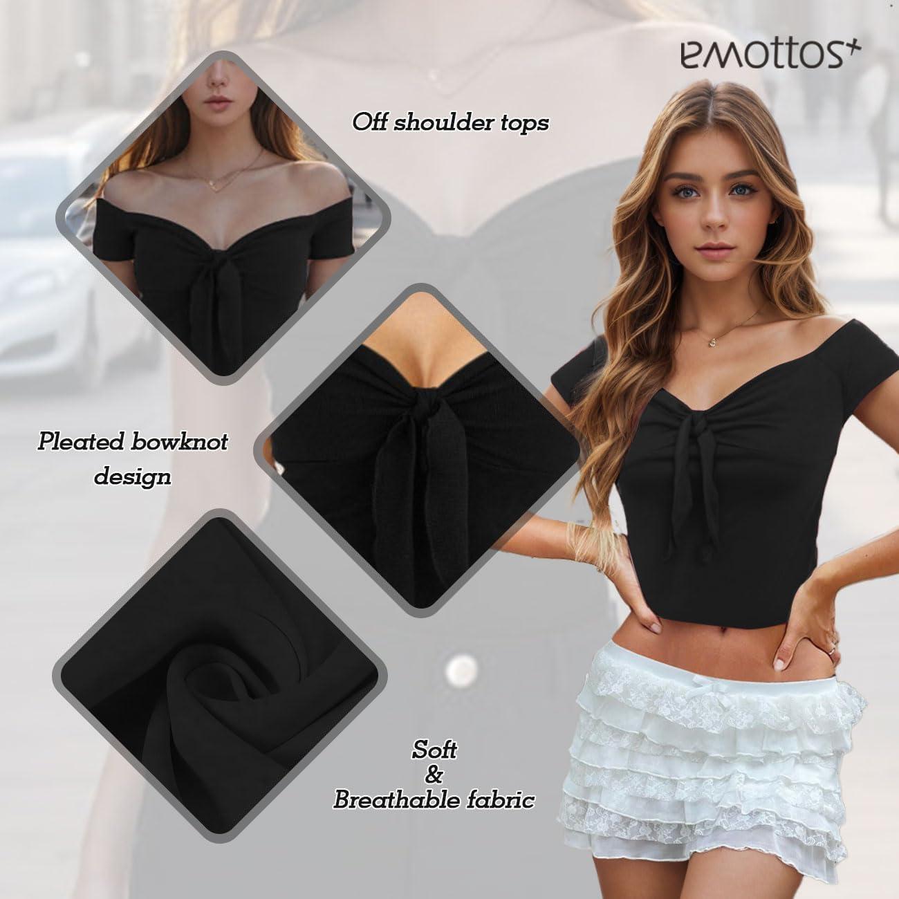 image:imageY2K Crop Top Femmes Top paule Courte Col en V Manches Courtes Tshirt Tee Shirt Femmes Cropped Tops Basic Tee SL RougeNoirNoir