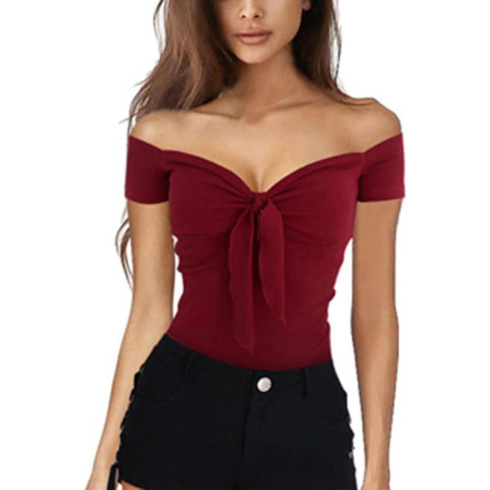image:imageY2K Crop Top Femmes Top paule Courte Col en V Manches Courtes Tshirt Tee Shirt Femmes Cropped Tops Basic Tee SL RougeNoirRouge