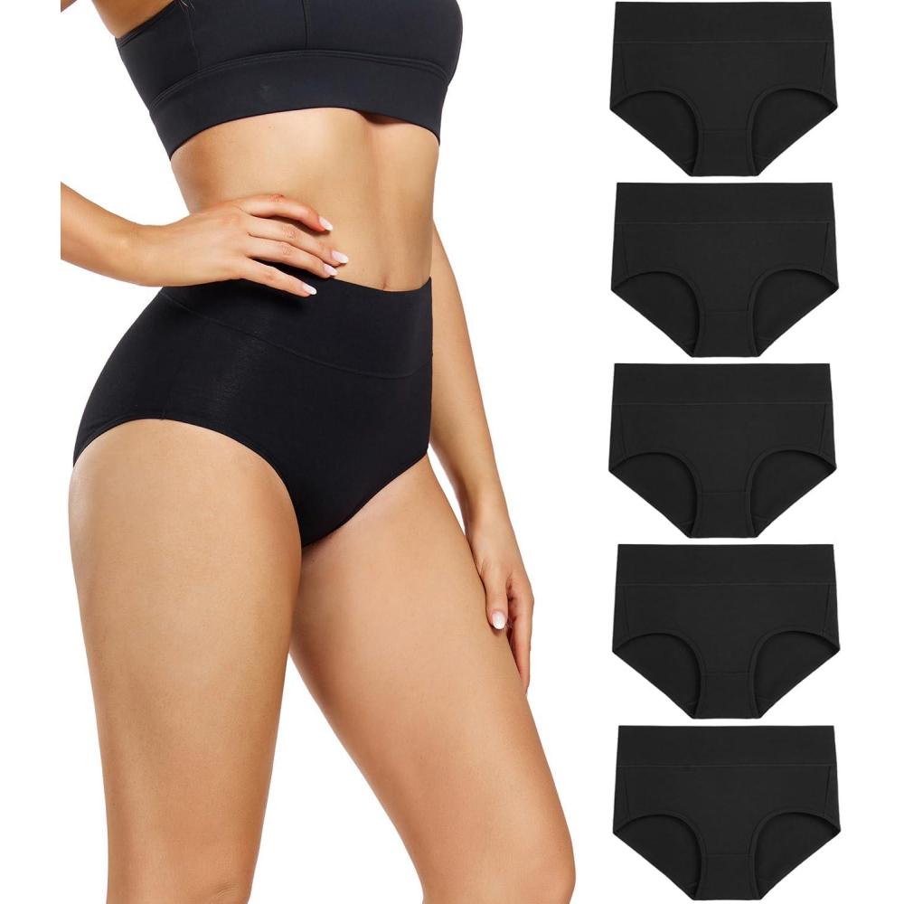 image:imagewirarpa Culotte Femme Coton Taille Haute Slips Lot de 5Noir