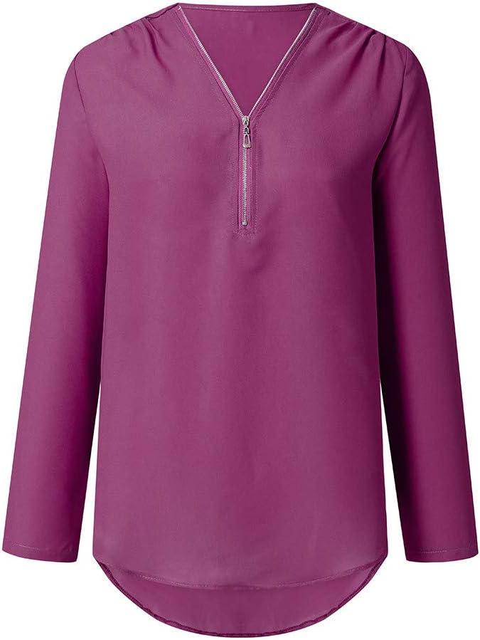 image:imageBouton Femmes Dames VTements Chemise Ample en Mouseline De Soie Fermeture Clair Manches Longues Grande Taille Hauts Chemisiers en Mouseline Manches Courtes pour Femmes Robe Femme 46Violet