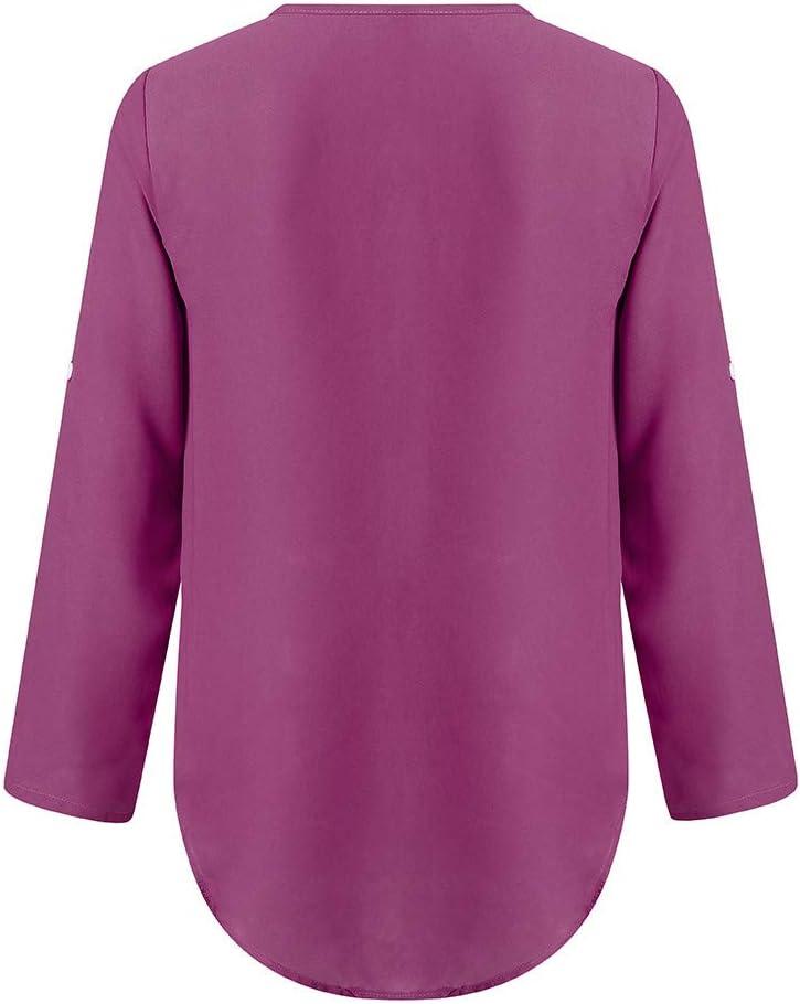image:imageBouton Femmes Dames VTements Chemise Ample en Mouseline De Soie Fermeture Clair Manches Longues Grande Taille Hauts Chemisiers en Mouseline Manches Courtes pour Femmes Robe Femme 46Violet