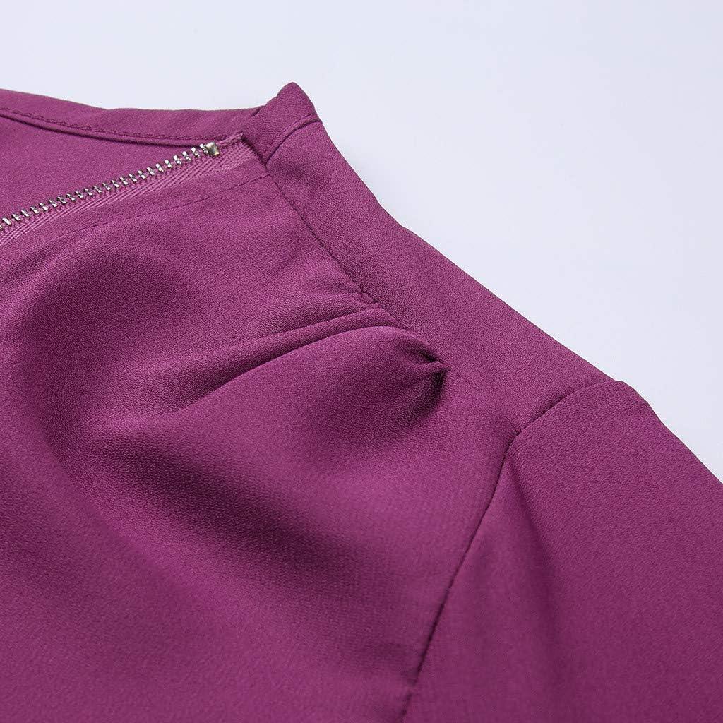image:imageBouton Femmes Dames VTements Chemise Ample en Mouseline De Soie Fermeture Clair Manches Longues Grande Taille Hauts Chemisiers en Mouseline Manches Courtes pour Femmes Robe Femme 46Violet