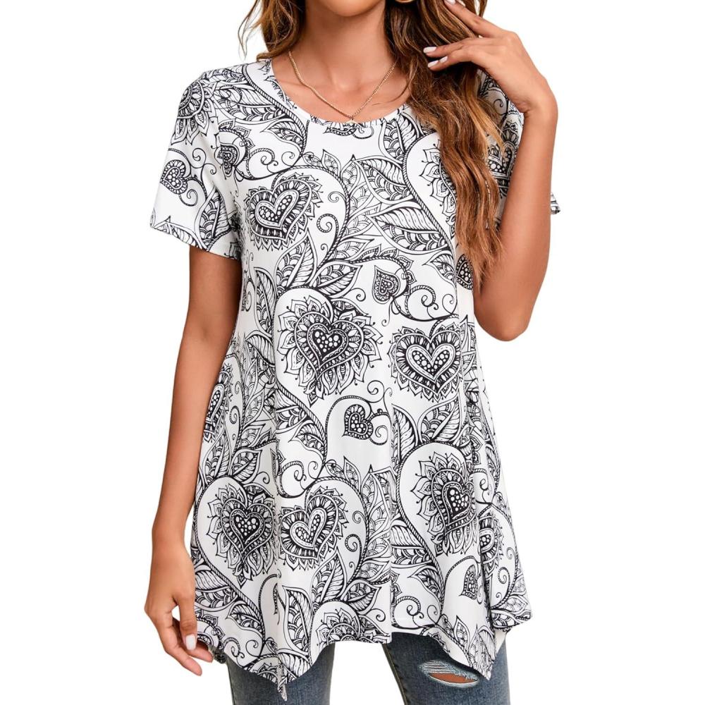 image:imageEnmain Femme Tunique 34 Manches Longues Chemise Imprime Motifs Floraux Paisley pour Les Femmes Casual lgant Chic TShirt BlousesZ01 Blanc