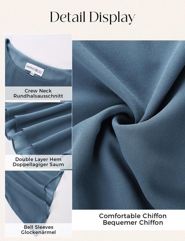 image:imageHanna Nikole Chemisier en mousseline de soie manches 34 pour femme Double couche Grande taille lgant AmpleGrisBleu