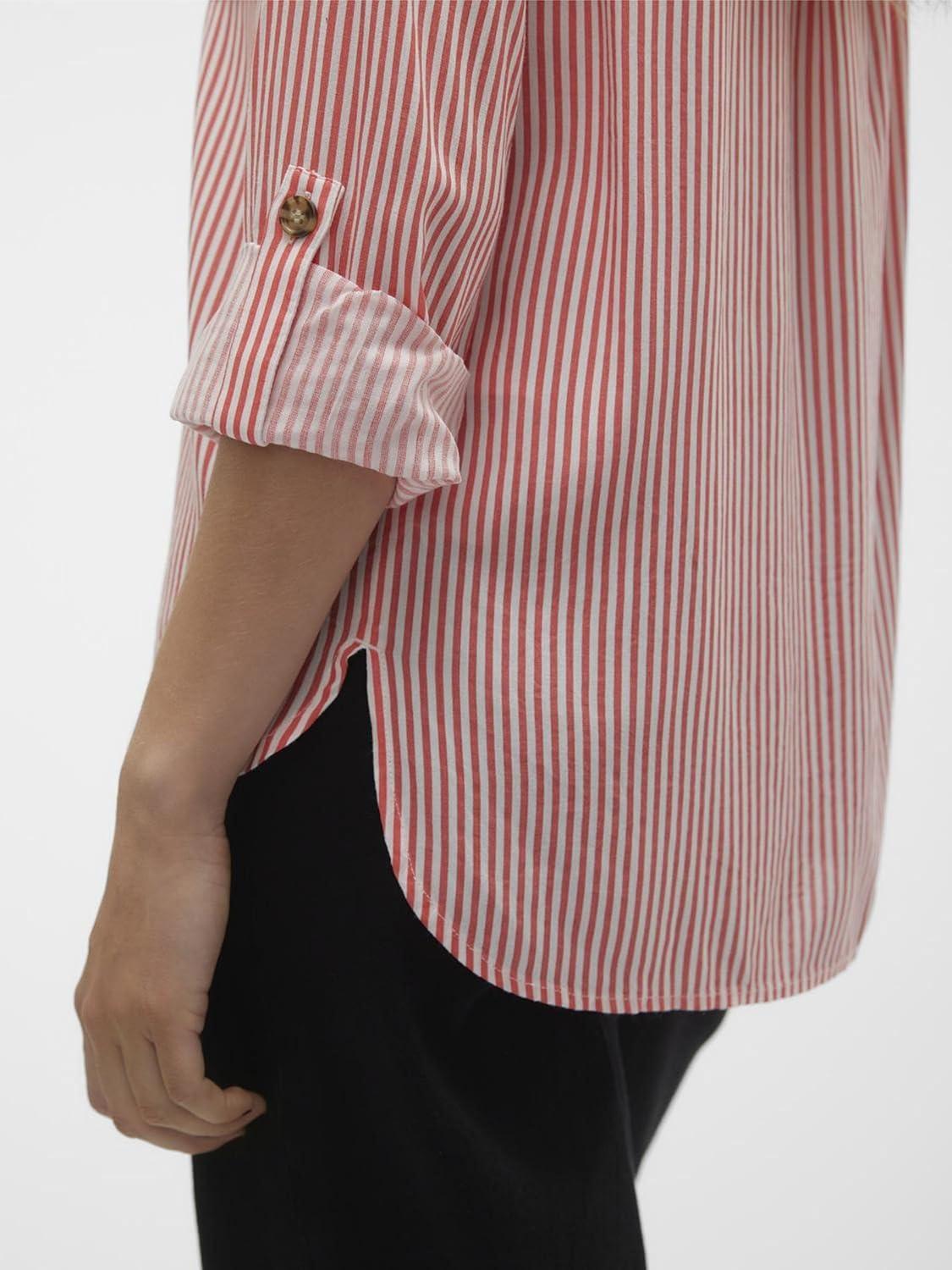 image:imageVERO MODA Blouse dcontracte Poches Poitrine pour Femmes en Stretch rgulier 34 Manches Haut suprieurRouge