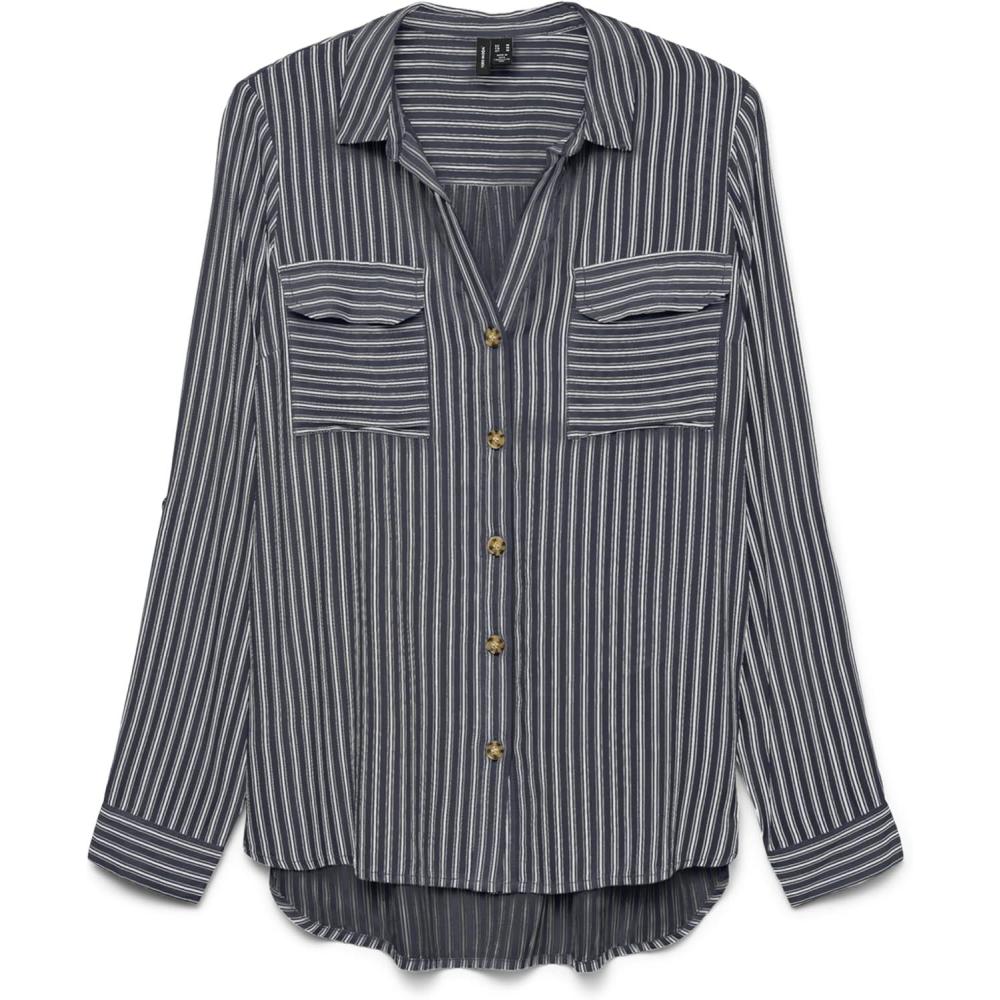 image:imageVERO MODA Blouse dcontracte Poches Poitrine pour Femmes en Stretch rgulier 34 Manches Haut suprieurEncre Inde