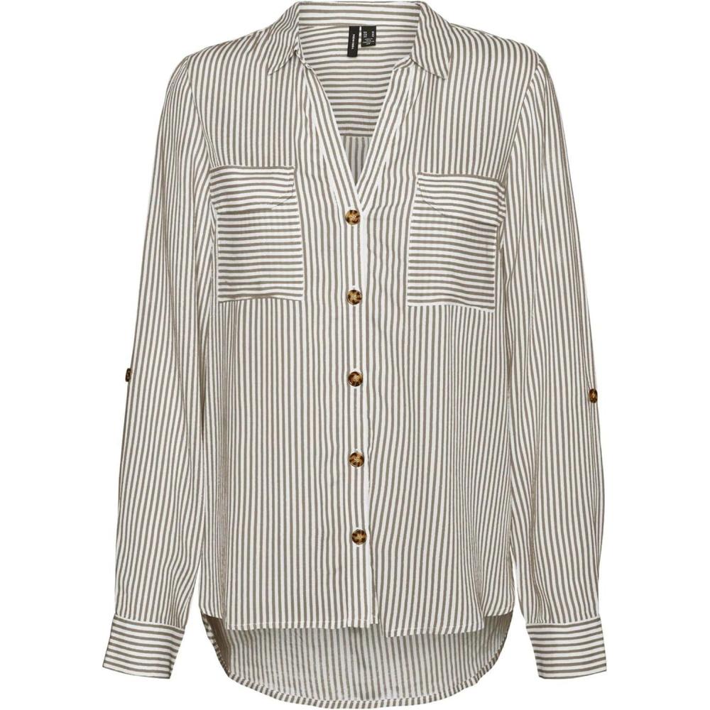 image:imageVERO MODA Blouse dcontracte Poches Poitrine pour Femmes en Stretch rgulier 34 Manches Haut suprieurGris Clair