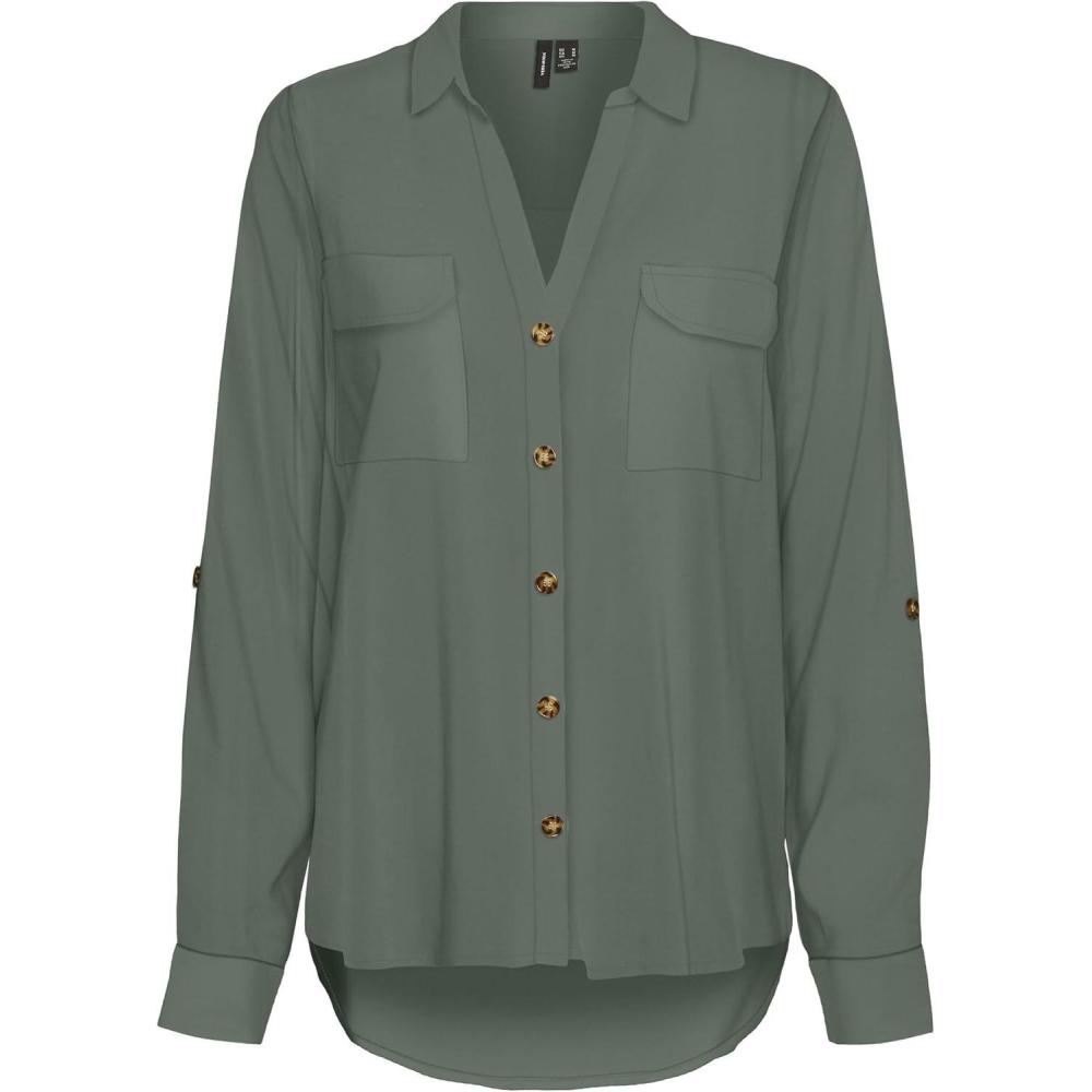 image:imageVERO MODA Blouse dcontracte Poches Poitrine pour Femmes en Stretch rgulier 34 Manches Haut suprieurLaurel Wreath