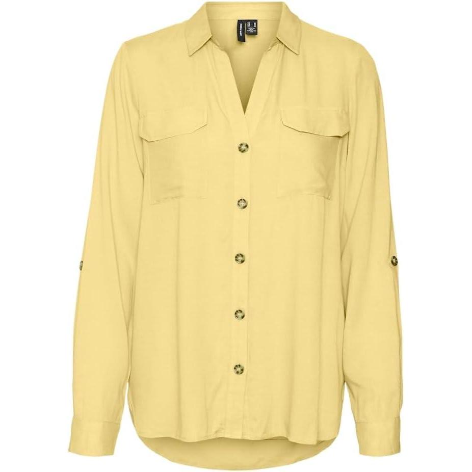 image:imageVERO MODA Blouse dcontracte Poches Poitrine pour Femmes en Stretch rgulier 34 Manches Haut suprieurLemon Meringue