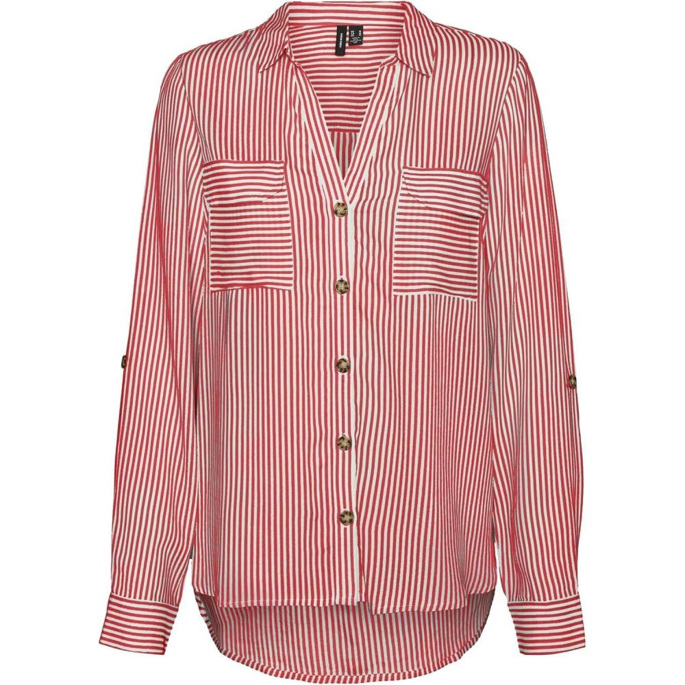 image:imageVERO MODA Blouse dcontracte Poches Poitrine pour Femmes en Stretch rgulier 34 Manches Haut suprieurRouge