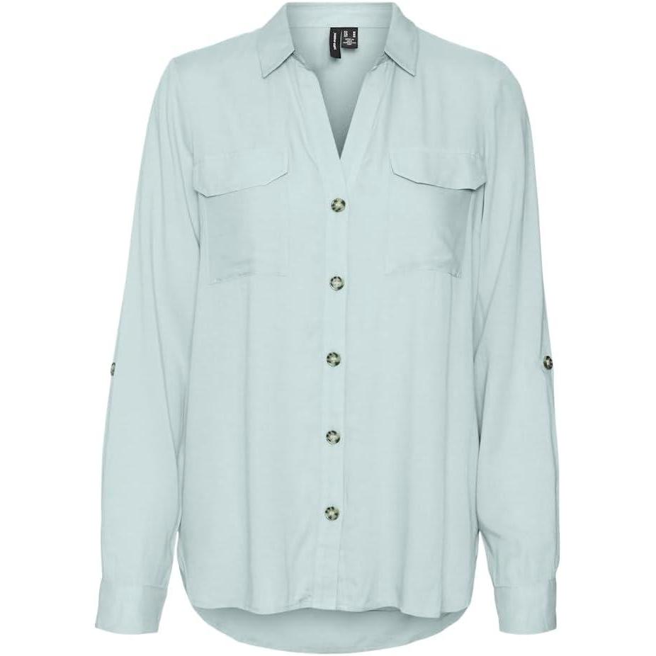 image:imageVERO MODA Blouse dcontracte Poches Poitrine pour Femmes en Stretch rgulier 34 Manches Haut suprieurSpa Blue