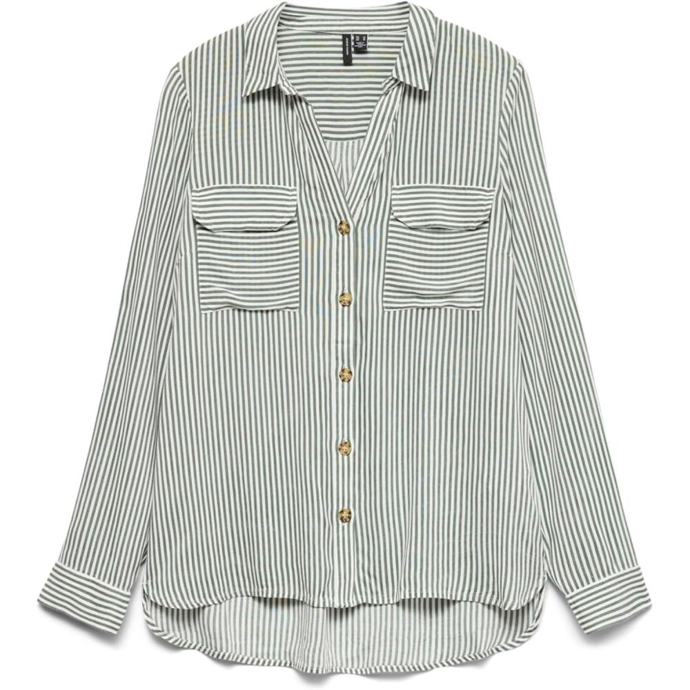 image:imageVERO MODA Blouse dcontracte Poches Poitrine pour Femmes en Stretch rgulier 34 Manches Haut suprieurVert